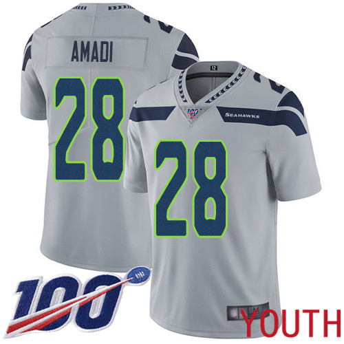 Seattle Seahawks Limited Grey Youth Ugo Amadi Alternate Jersey NFL Football #28 100th Season Vapor Untouchable